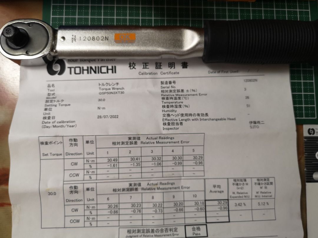 Tohnichi torque wrench QSP50N3 JAPAN MADE Preset 30N.m, Sports