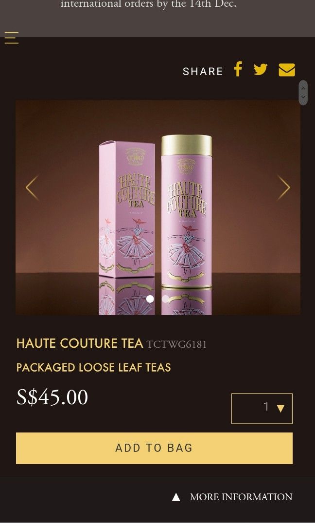TWG Haute Couture Tea (100 g), Food & Drinks, Beverages on Carousell