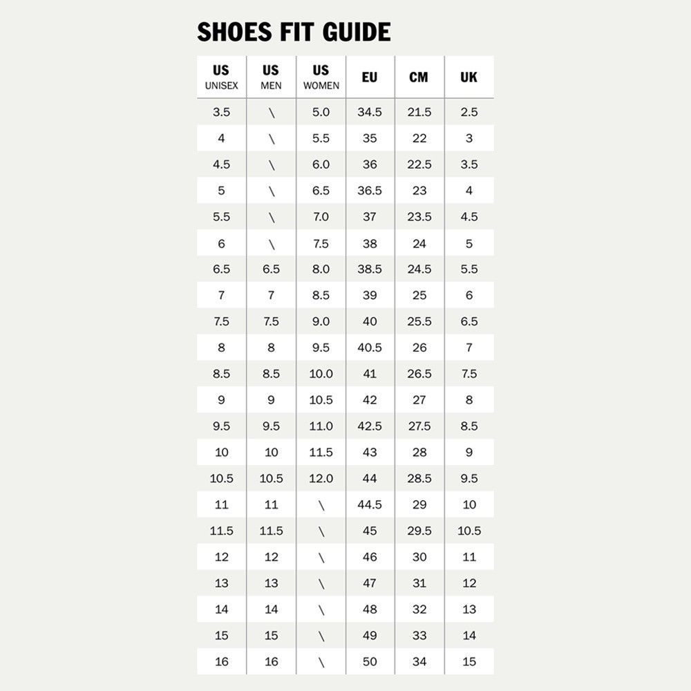 Vans footwear sale size chart
