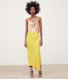 Zara Cowl Neck Pink Yellow Satin Floor Length Dress