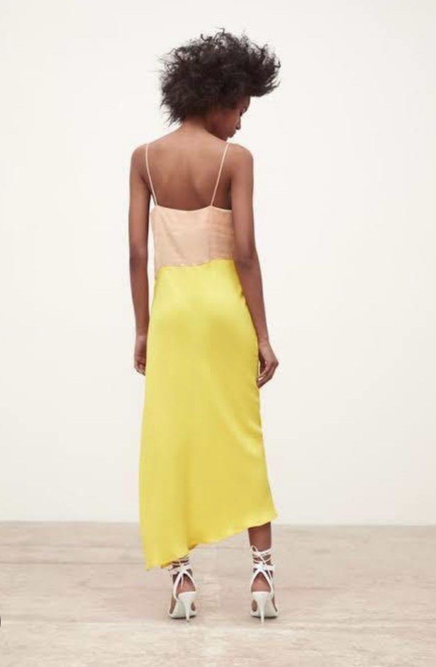 Zara Cowl Neck Pink Yellow Satin Floor Length Dress, Women's Fashion,  Dresses & Sets, Dresses on Carousell