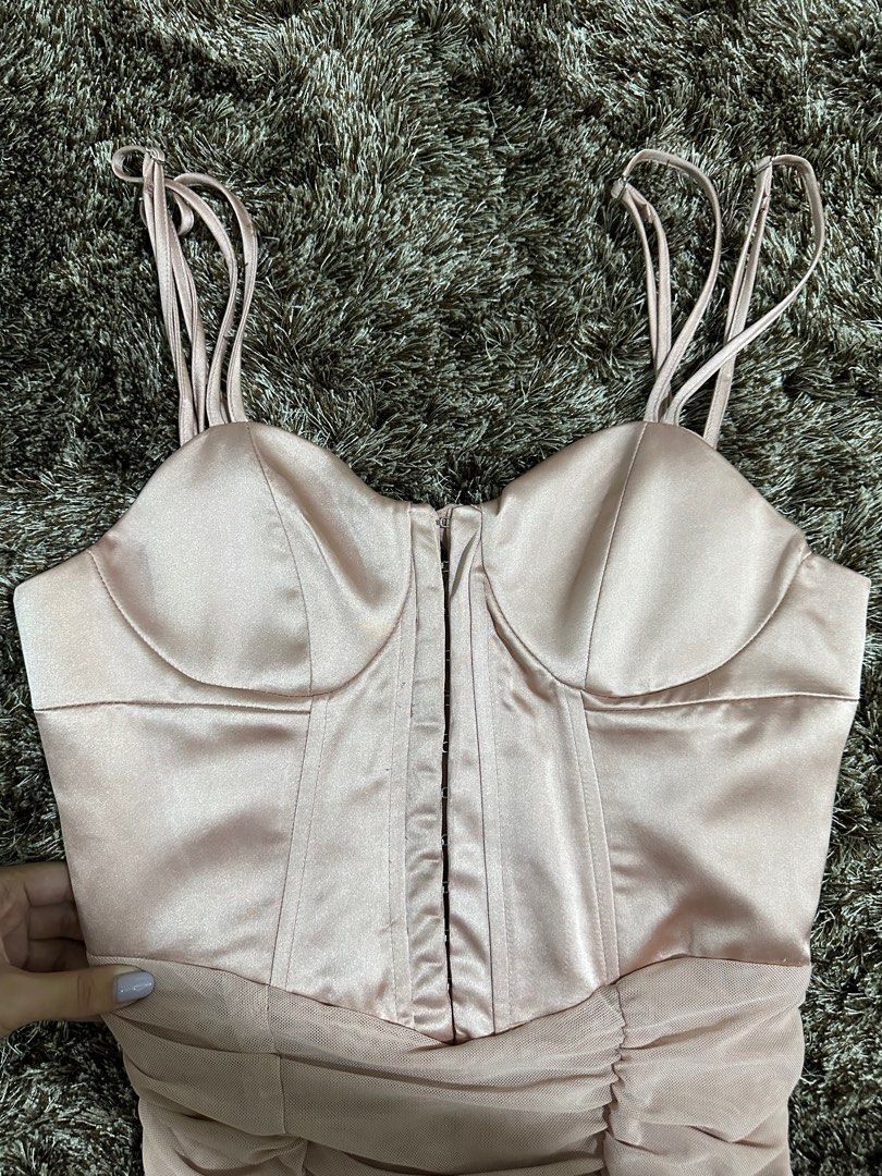 Zara Pink Corset/Ruched Long Dress, Women's Fashion, Dresses & Sets