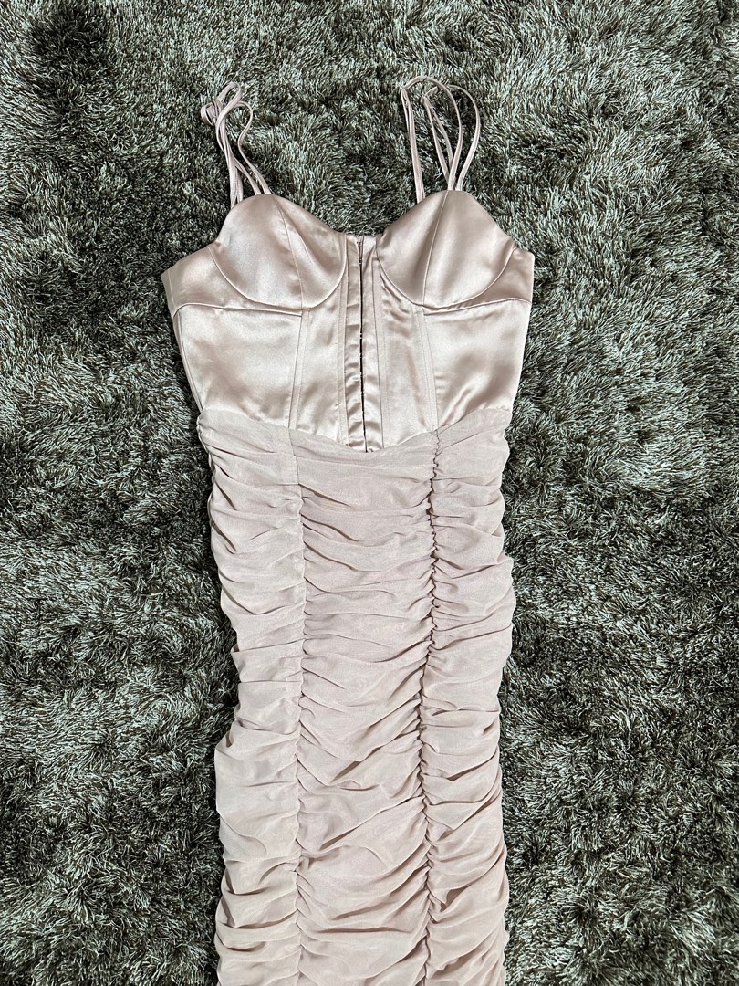 Zara Pink Corset/Ruched Long Dress, Women's Fashion, Dresses & Sets