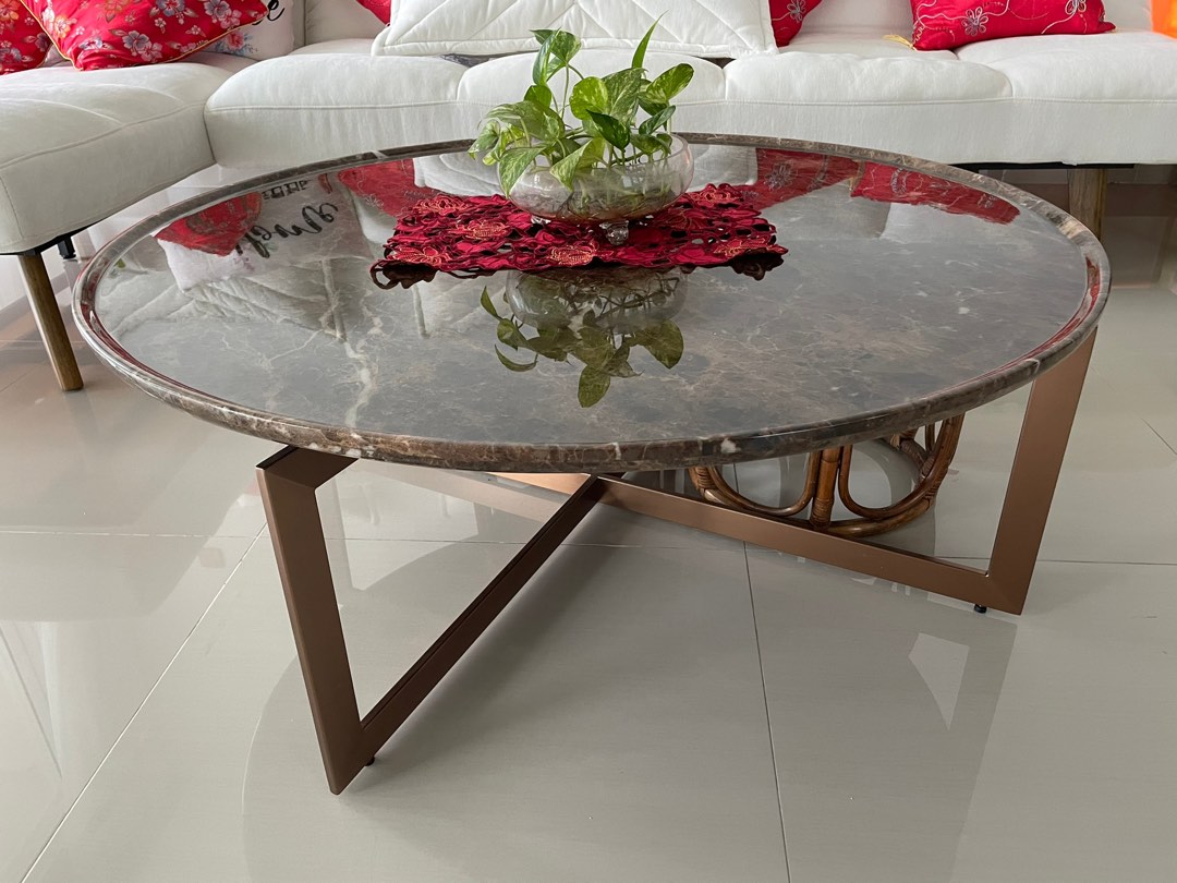 120cm Wide Brown Marble Coffee Table, Furniture & Home Living