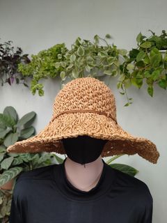 Aldracil – Topi Pantai Anyaman Dewasa Remaja AP52 Brown Bucket Unik Second Preloved Thrift Hat