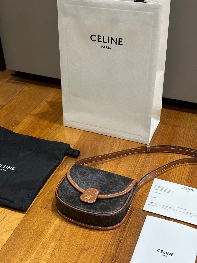 Authentic Celine Mini Besace in Triomphe Canvas and Calfskin Tan ...