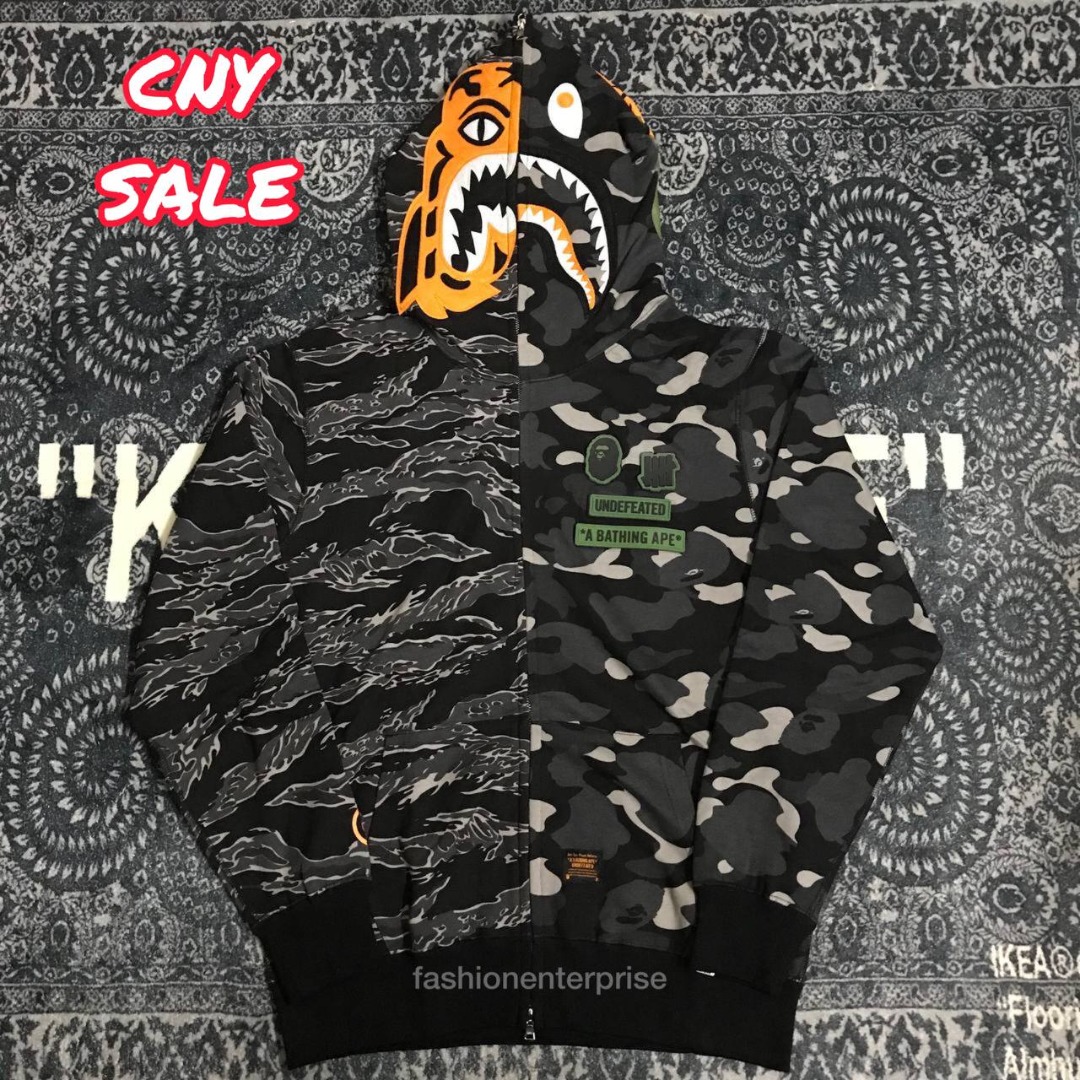 BAPE x Undefeated Tiger Shark Half Full Zip Hoodie