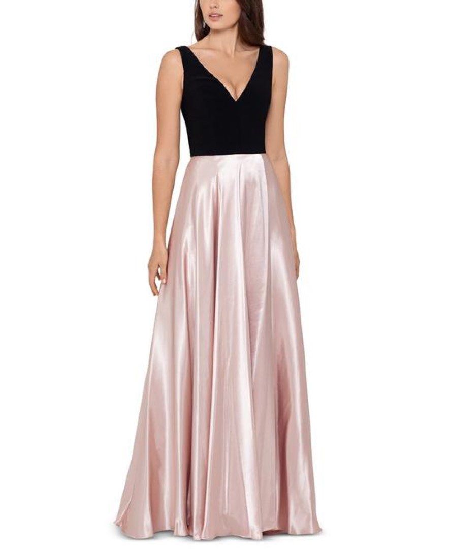 betsy and adam rose gold dress Betsy and Adam A27023 Long Formal Dress– PromGirl