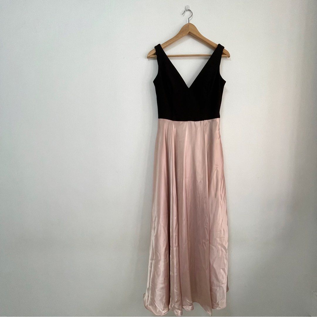 Betsy and adam v neck satin gown sales