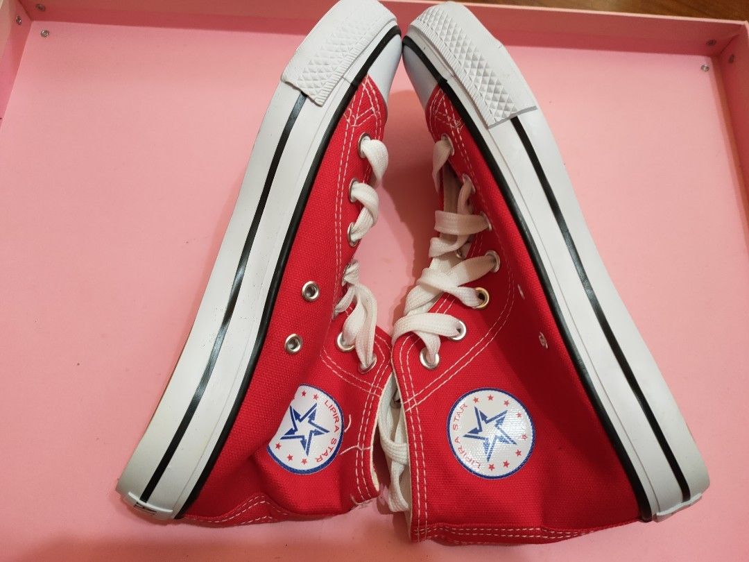 Red white and blue canvas top shoes