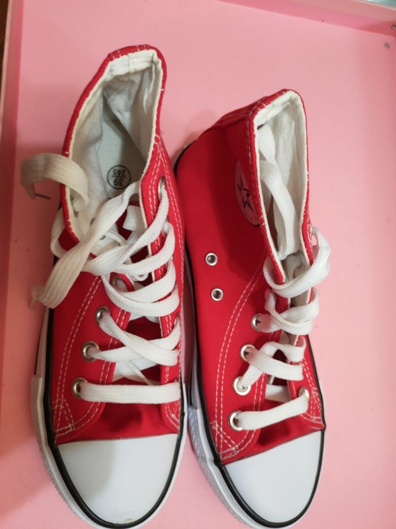 Red white and blue canvas top shoes