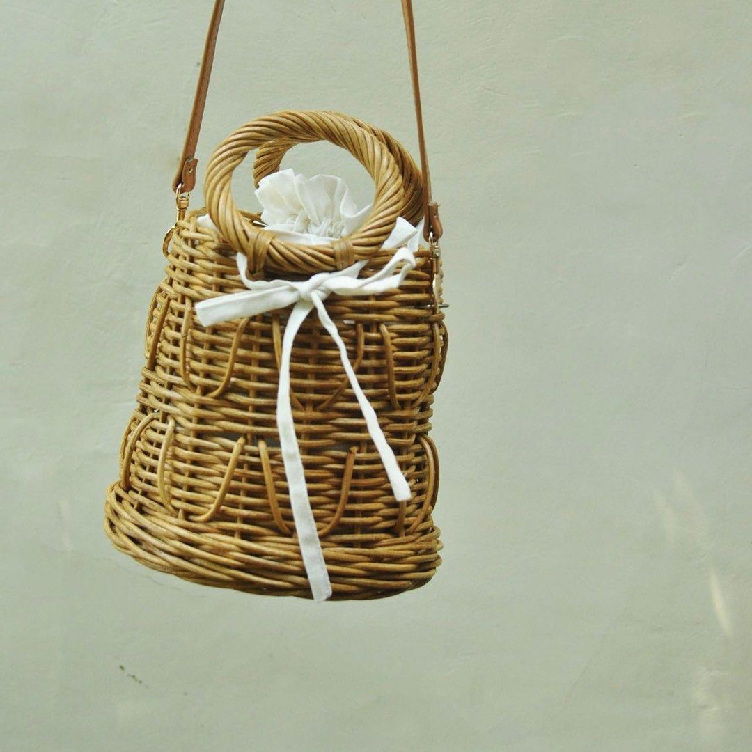 Bucket rattan bag made in the philippines, Women's Fashion, Bags