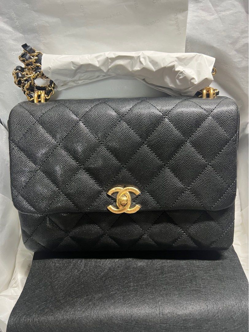 Chanel Coco First Flap Bag Quilted Caviar Mini Neutral 220202373