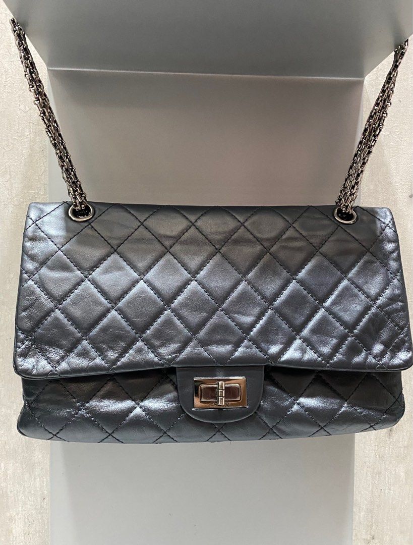 Chanel Reissue 2.55 Grey Metallic Double Flap Bag 227, Luxury
