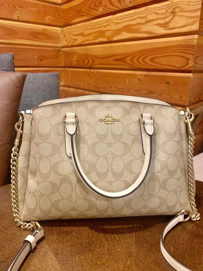 Coach Lady Signature Monogram Bag with Gold Chain Strap, Luxury, Bags