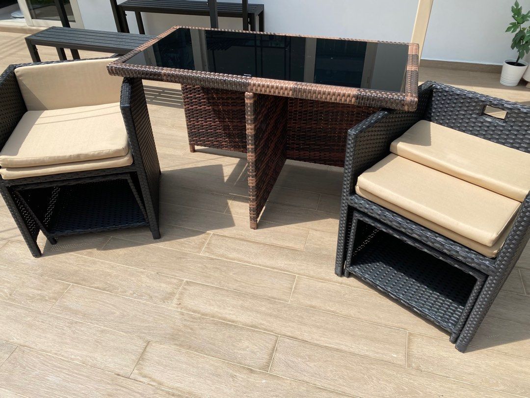 Compact outdoor dining table set (4 seater), Furniture & Home Living