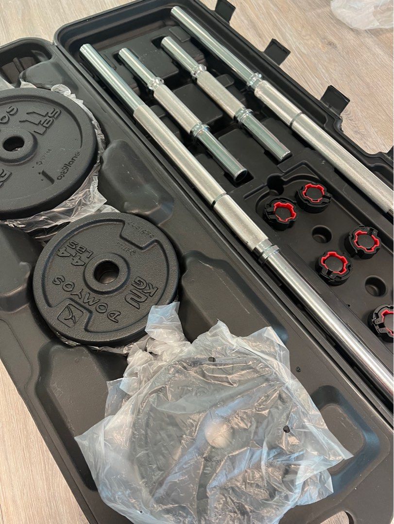 Decathlon Barbell Set 50kg, 運動產品, 運動與體育, 運動與體育 球拍和球類運動 Carousell