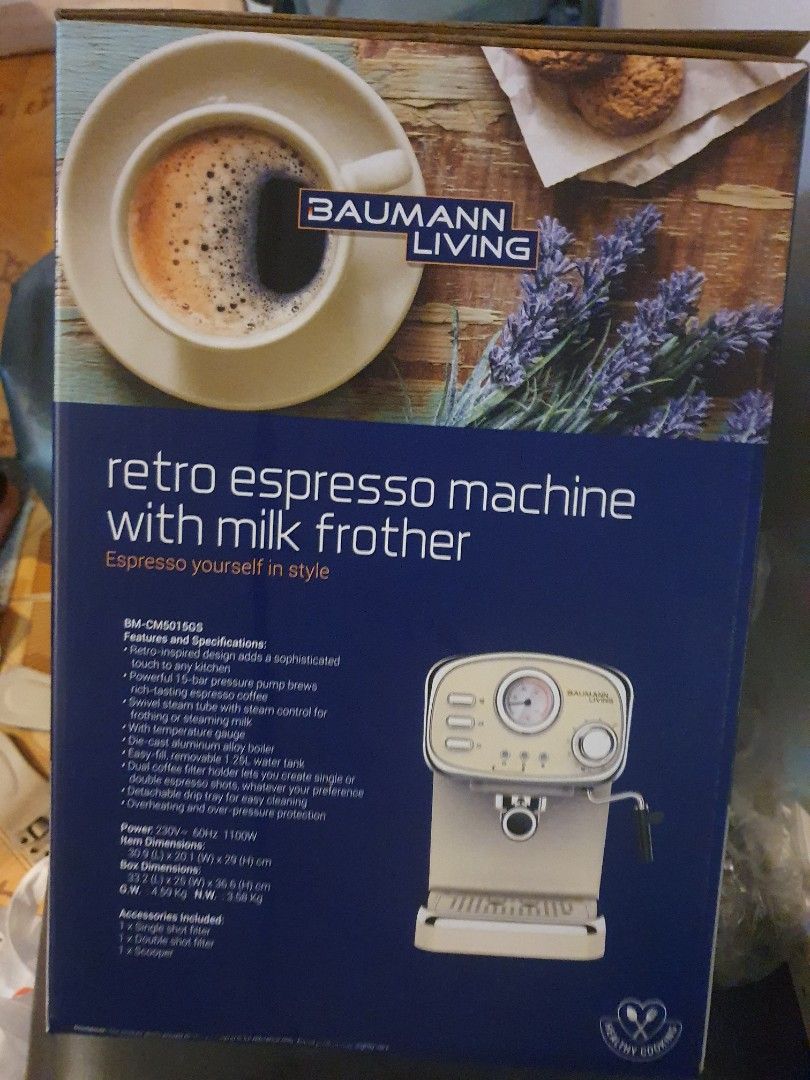 Espresso machine baumann living retro with milk frother, TV & Home Appliances, Kitchen