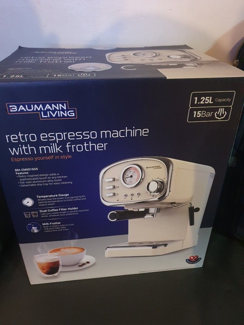 Espresso machine baumann living retro with milk frother, TV & Home Appliances, Kitchen