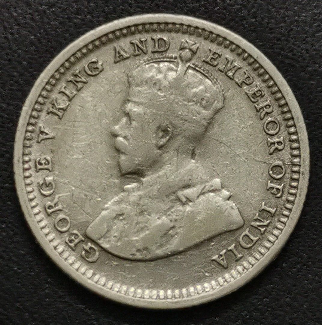 F121 Error (Die Crack) 1926 Straits Settlements 5 cents silver coin