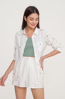 Fayth Sage Embroidered Shirt in White