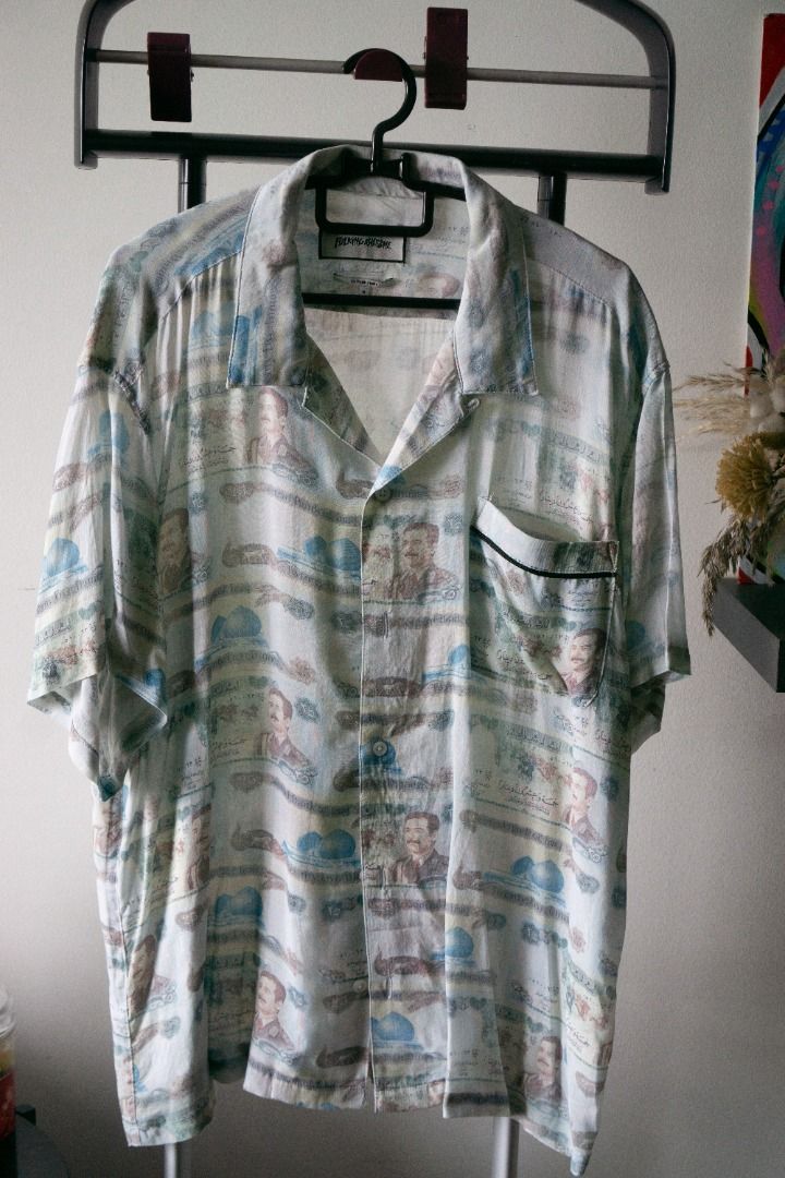 Fucking Awesome Camp Collar Saddam Hussein Print Rayon Shirt Sz M