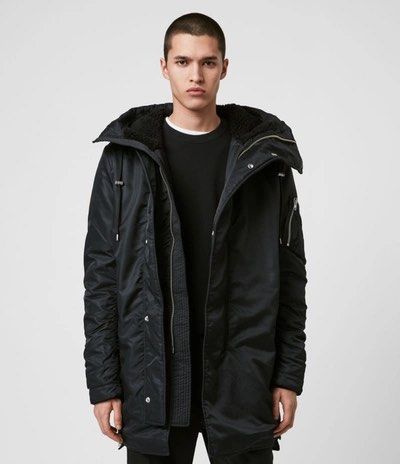 ALLSAINTS Garth Parka With Shearling Lined Hood In Black