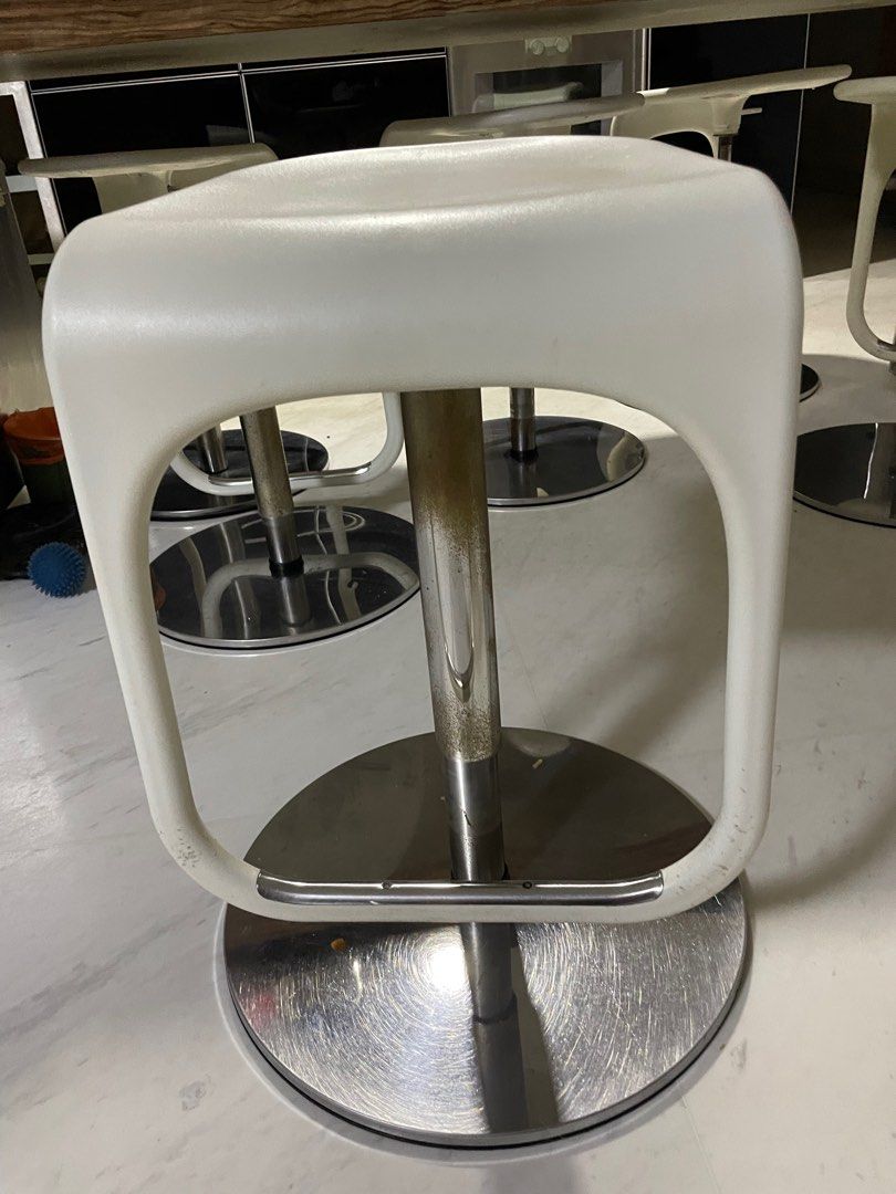 IKEA Height Adjustable white bar stools, Furniture & Home Living