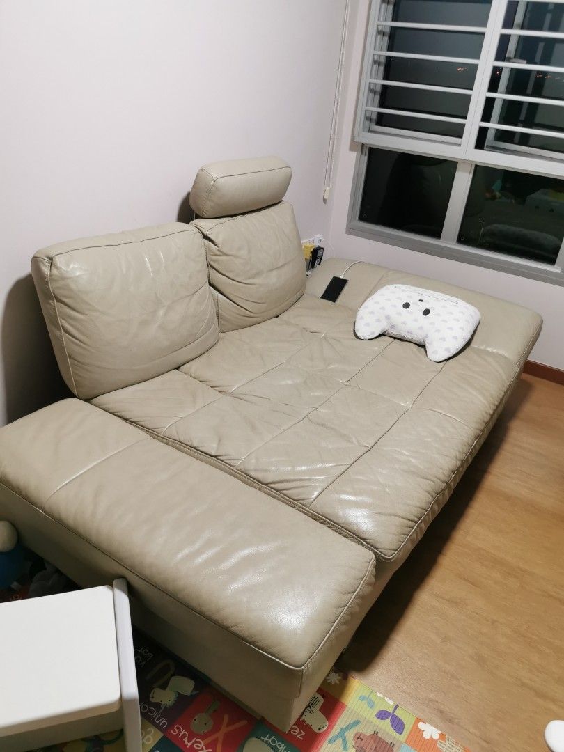 Kuka 2 seaters leather sofa bed, Furniture & Home Living, Furniture