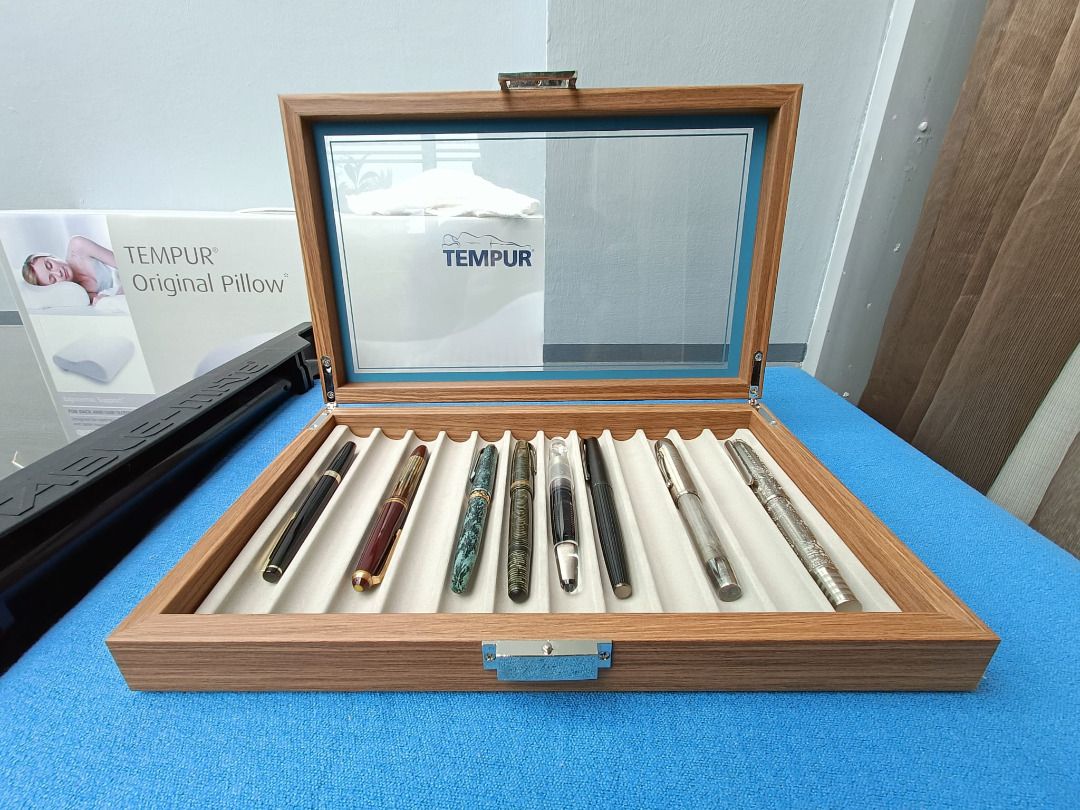 Large 12slot Wooden Fountain Pen Display Case with Lined Fabric