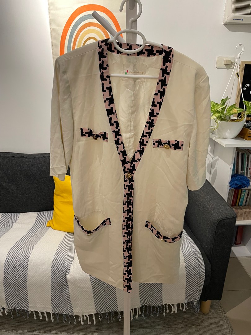 Leopard White Coat with Gold Buttons, Women's Fashion, Coats, Jackets