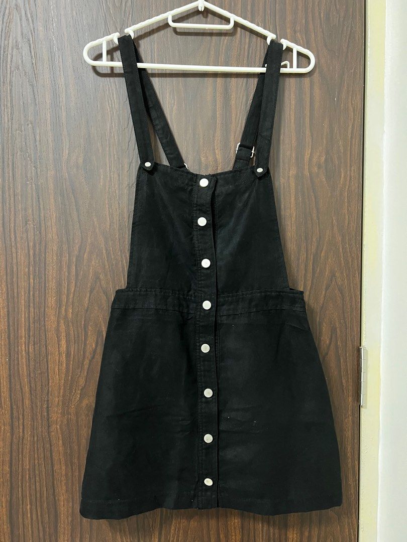 Light Suede Button up Dungaree Dress Black Women s Fashion Dresses Sets Dresses on Carousell