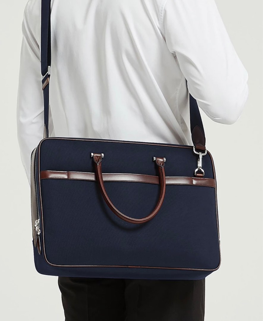 Maverick & Co Vibrant DoubleZip Briefcase (Navy Blue), Men's Fashion