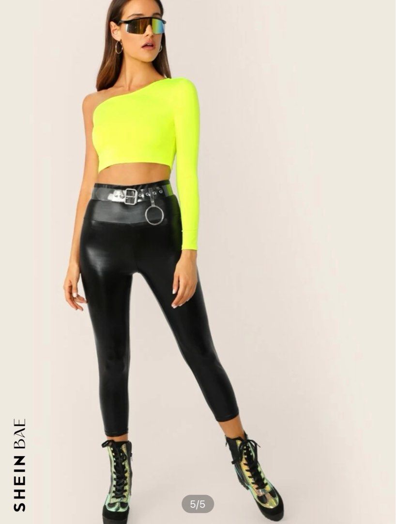 Neon yellow one shoulder crop tee Women s Fashion Tops Blouses on Carousell