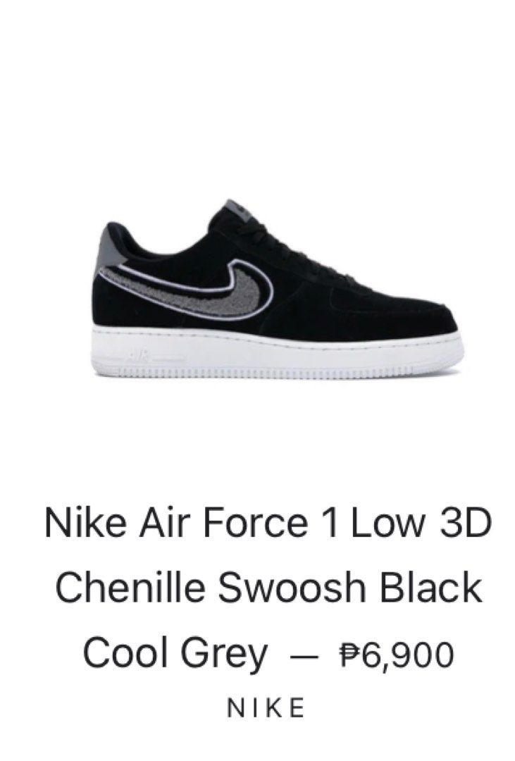 nike air force 1 low 3d chenille swoosh black cool grey