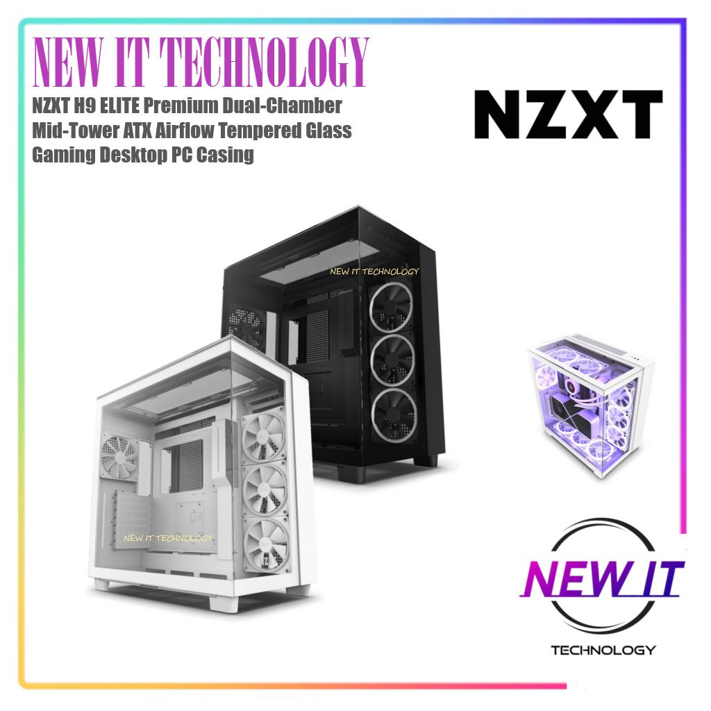NZXT H9 Elite - All Black - CM-H91EB-01 - Premium Dual-Chamber - Mid-Tower  - RGB Fans - Case