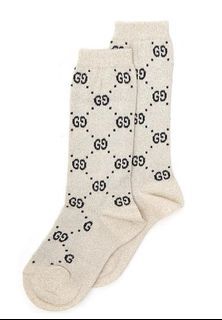 Original Gucci GG motif lame white socks