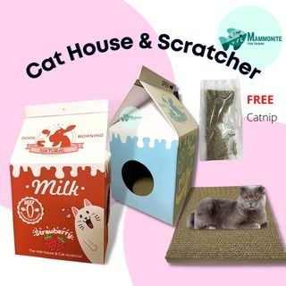 Pet Cat Milk Box Carton Litter Box and Scratch Pad with Catnip