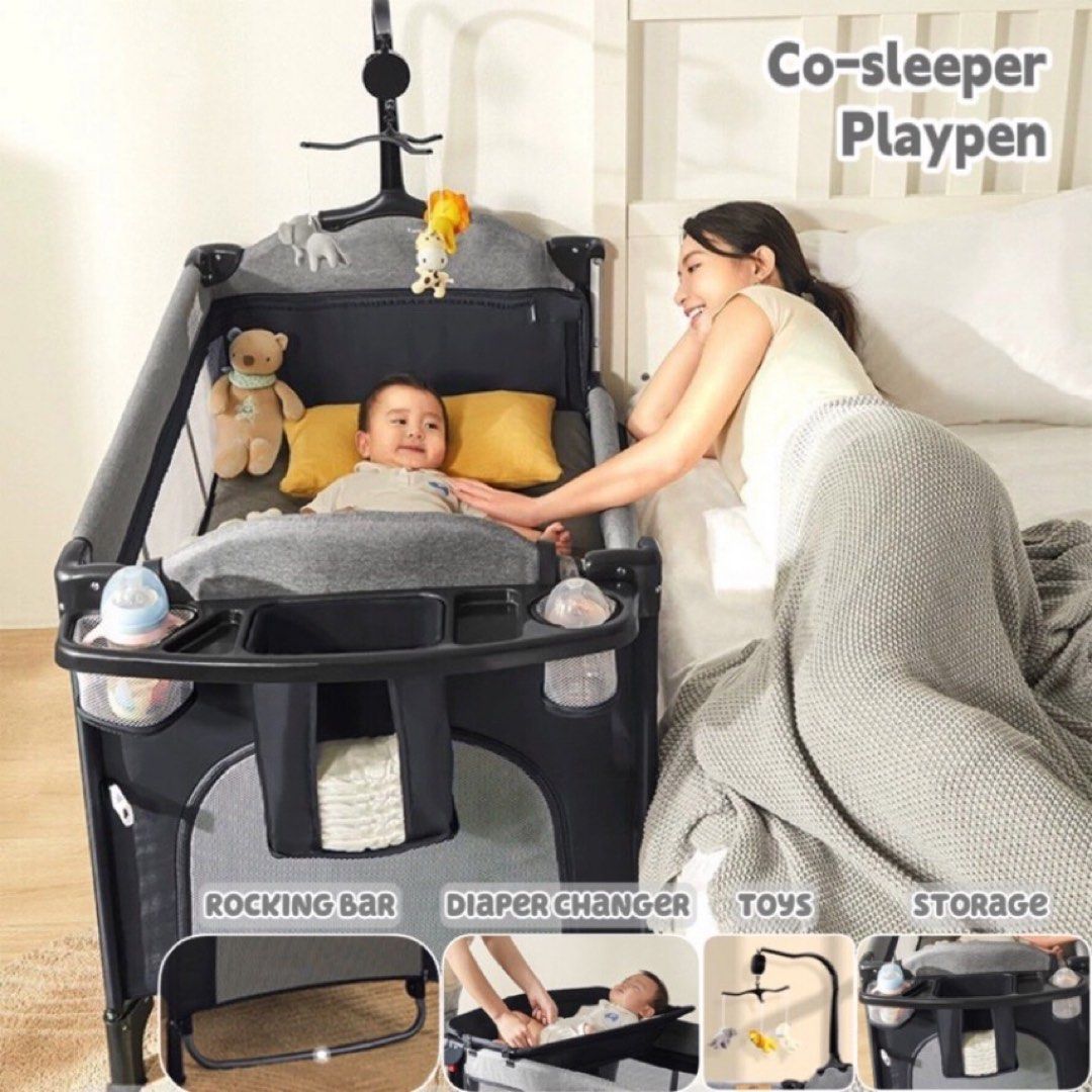 INSTOCK 4in1 Baby Co sleeper Playpen Double Layer Foldable Bedside Sleeper w Diaper Changer Babies Kids Baby Nursery Kids Furniture Cots Cribs on Carousell