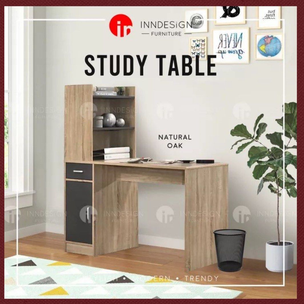 ready stock study table Shelf and Drawer, Furniture & Home Living