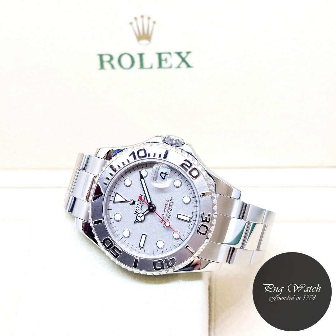 Rolex 35mm Oyster Perpetual Platinum Dial Yachtmaster Date REF 168622