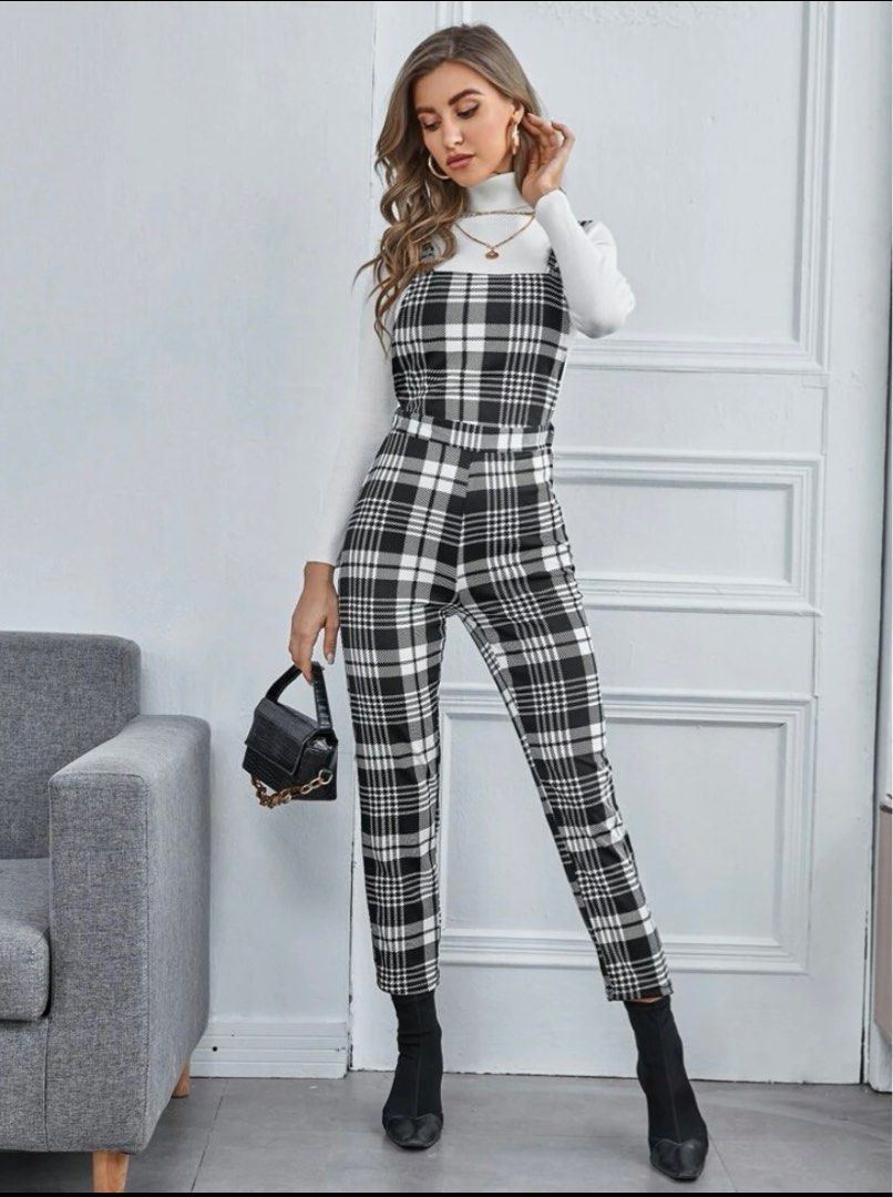 Plaid suspender jumpsuit outlet