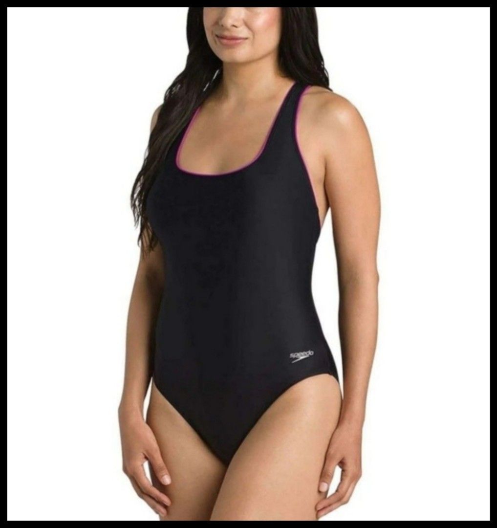 Speedo Plus Size Ultraback Black Pink One Piece Swimsuit Womens