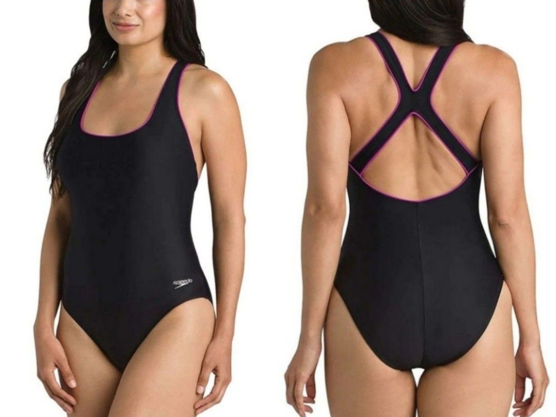 Speedo Plus Size Ultraback Black Pink One Piece Swimsuit Womens