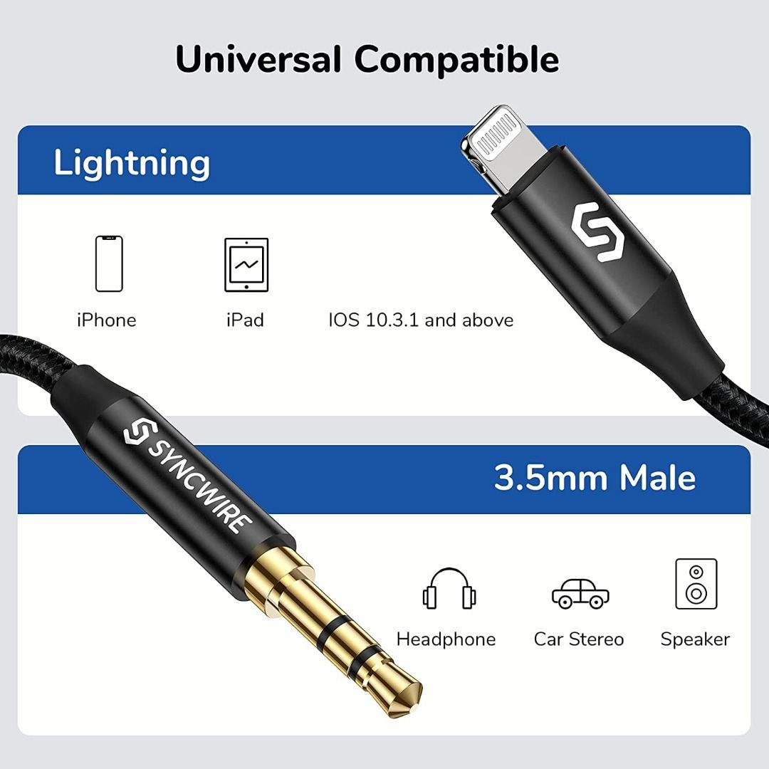 Syncwire Lightning to 3.5mm Aux Cable [Apple MFi Certified] 3.3FT Aux Cord  for iPhone