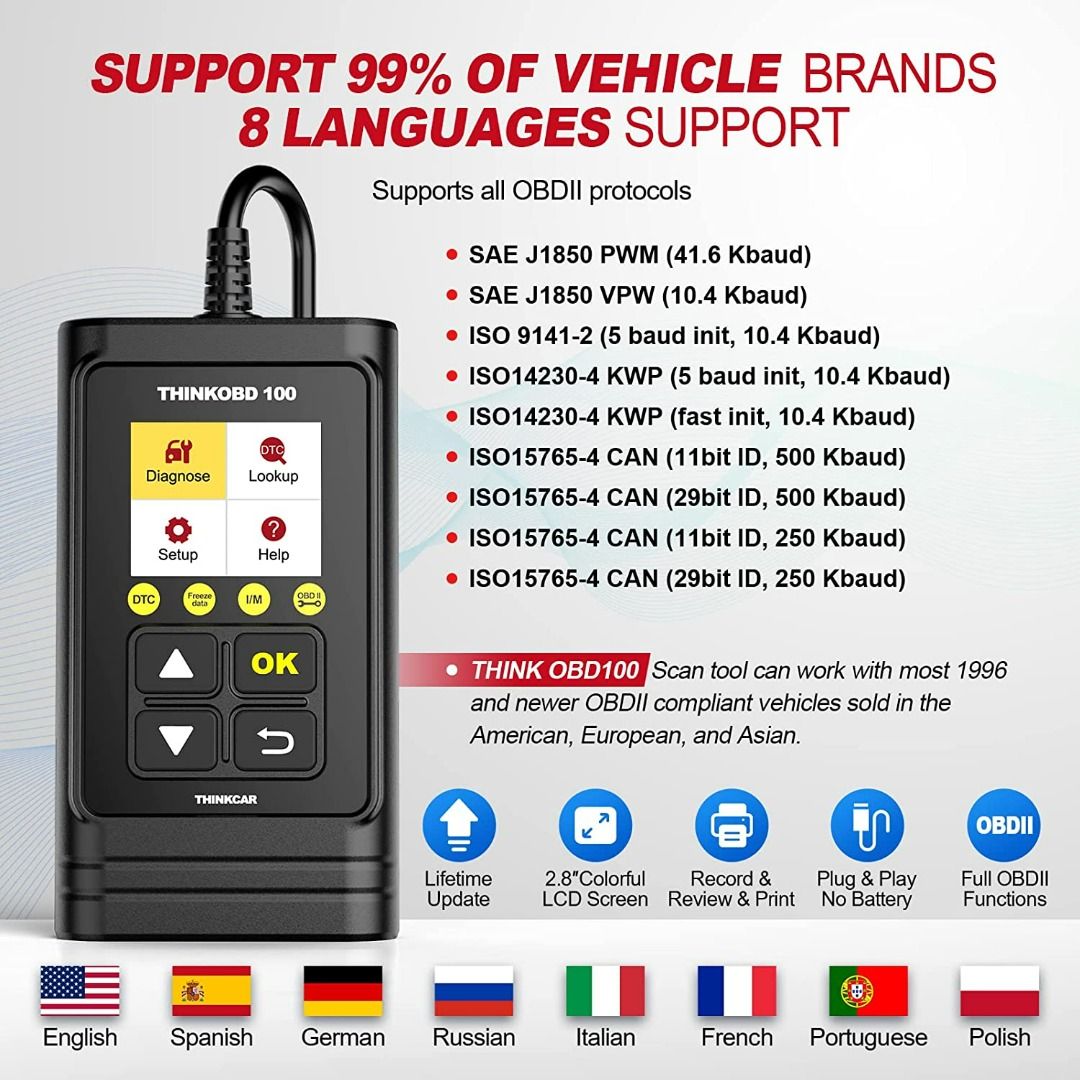 THINKCAR THINKOBD 100 Obd2 Code Reader, Universal OBDII Scanner Engine