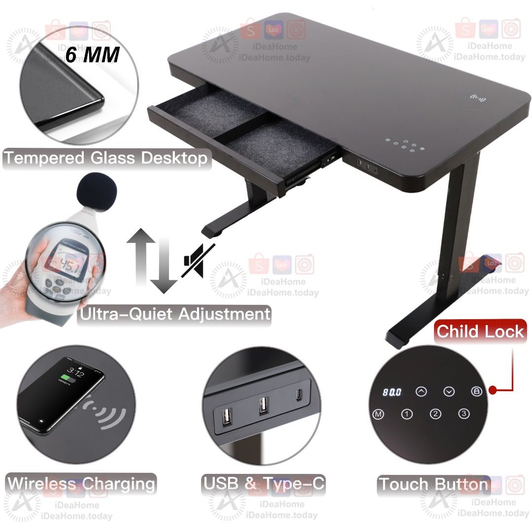 Touch Control LED Display Tempered Glass Electrical Adjusting Height ...