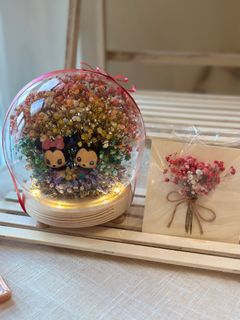 Valentine’s day Mickey Minnie Rainbow Preserved Baby Breath in a Globe LED lights