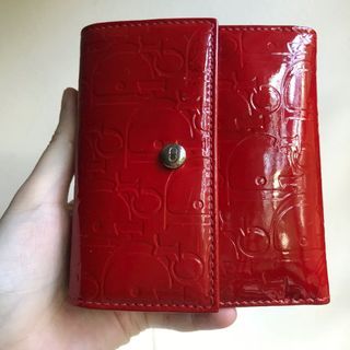 Vintage authentic Christian Dior red patent leather fold wallet
