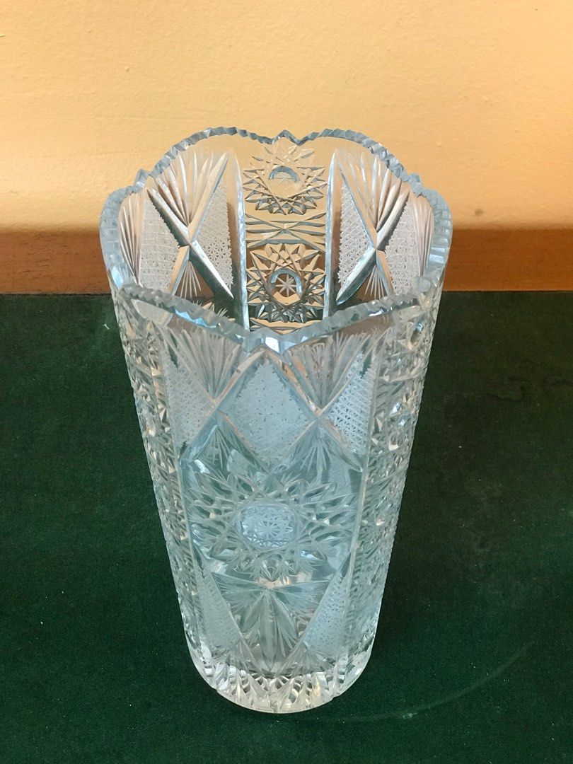 Vintage Ottoman Handmade 24k Lead Crystal Flower VaseFVun090322a1